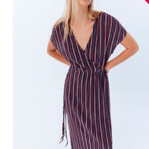 NWT Sfera Striped Metallic Midi Side Tassel Dress - Picture 3 of 13
